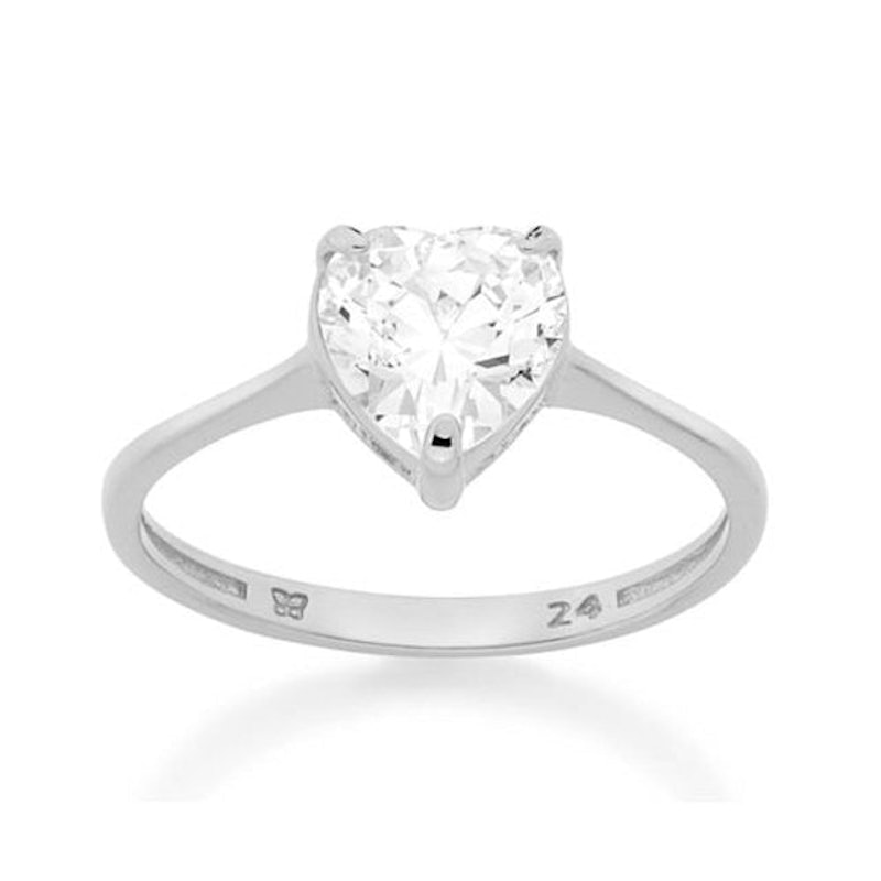 Anel Folheado a Rhodium com Zircônia Formato de Coração 1