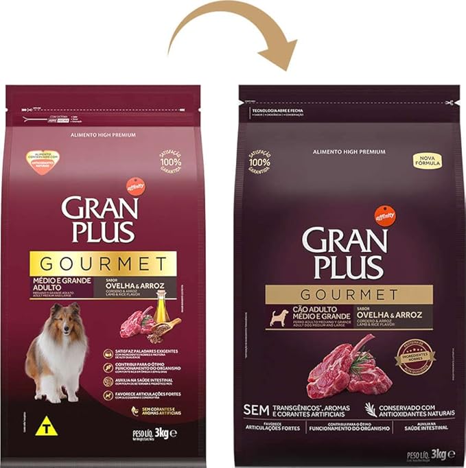 Ração GranPlus Gourmet Cão Adulto Médio e Grande Sabor Ovelha e Arroz 3