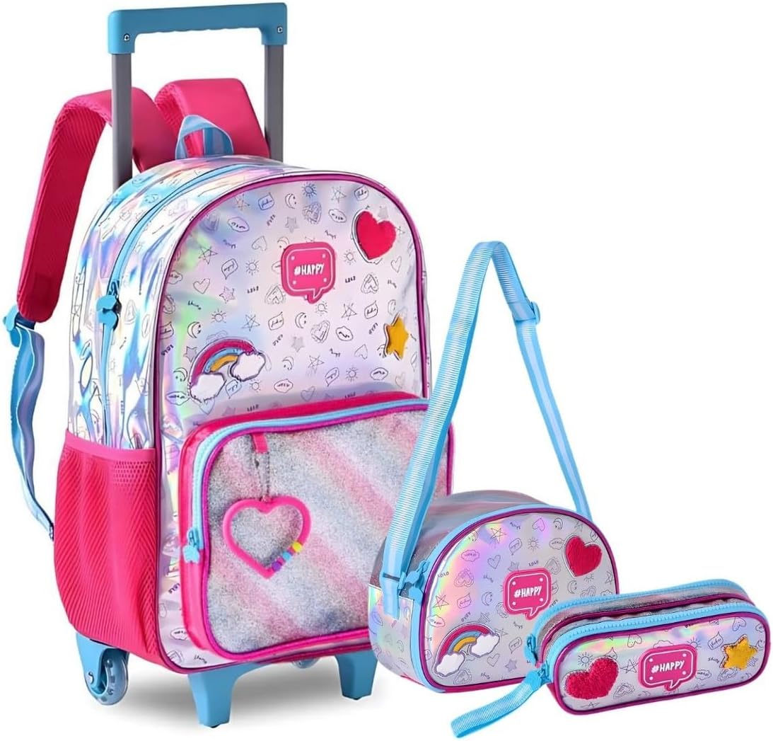 Mochila Infantil com Rodinha Clio Happy G Estojo e Lancheira 1