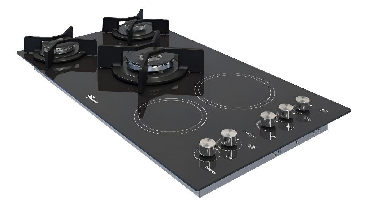 Cooktop Gás/Elétrico Fischer 5 Bocas Tripla Chama TOP com Trempe de Ferro Fundido Vitrocerâmica 2