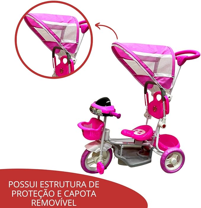 Triciclo Infantil 2 em 1 Rosa 5