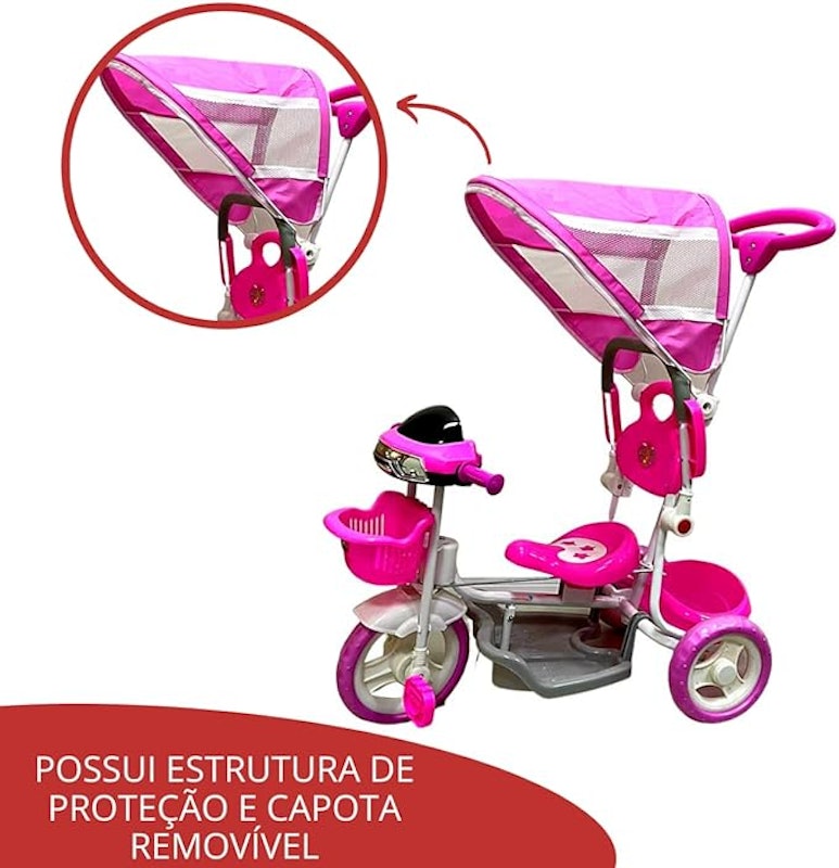 Triciclo Infantil 2 em 1 Rosa 5