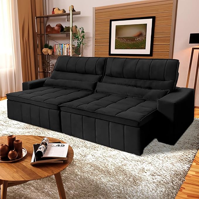 Sofá Retrátil Reclinável Supremo Suede Velut Molas no Assento 1