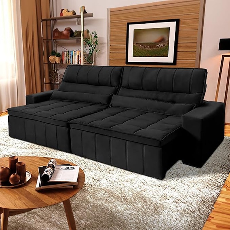 Sofá Retrátil Reclinável Supremo Suede Velut Molas no Assento 1