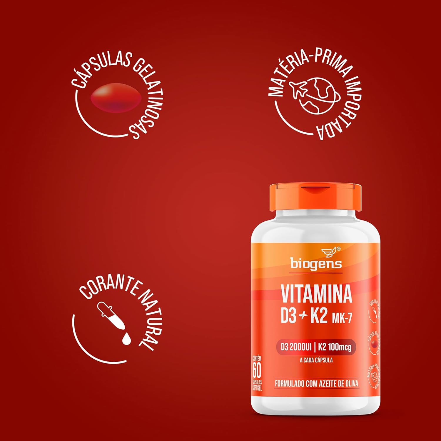 Vitamina D3 + K2 MK7 2000 UI 100 mcg Bigens 3