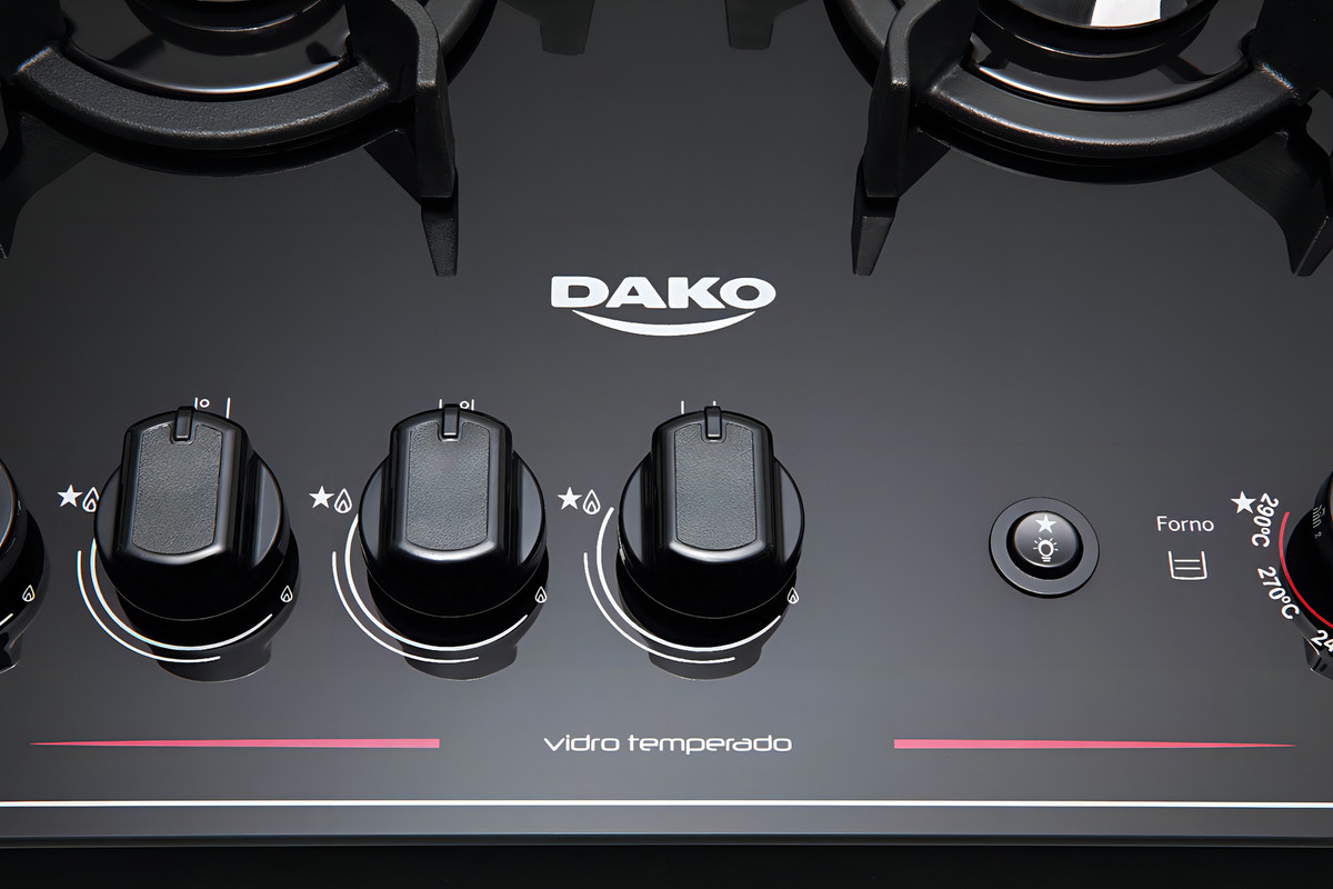 Fogão 5 Bocas Preto com Mesa de Vidro Dako Magister Bivolt 4