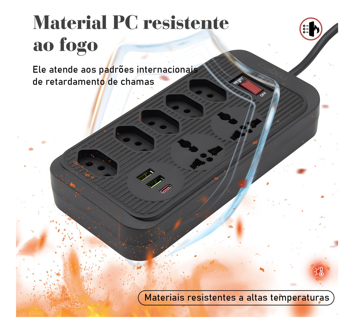 Extensão de Aparelho Coibeu com 5 Plugues e 2 USB Tipo C 4