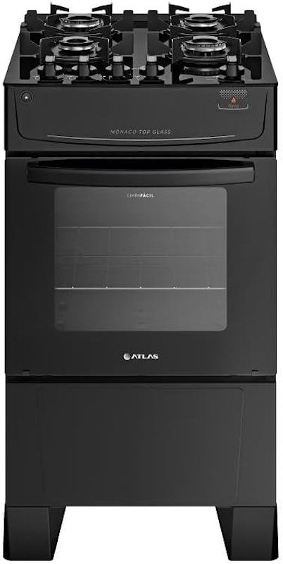 Fogão 4 Bocas Preto com Mesa de Vidro Atlas Mônaco Top Glass 2
