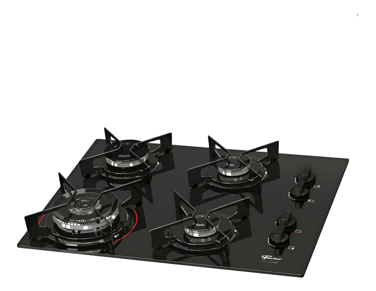 Cooktop a Gás Fischer 4 Bocas Fit Line Mesa Vidro 2