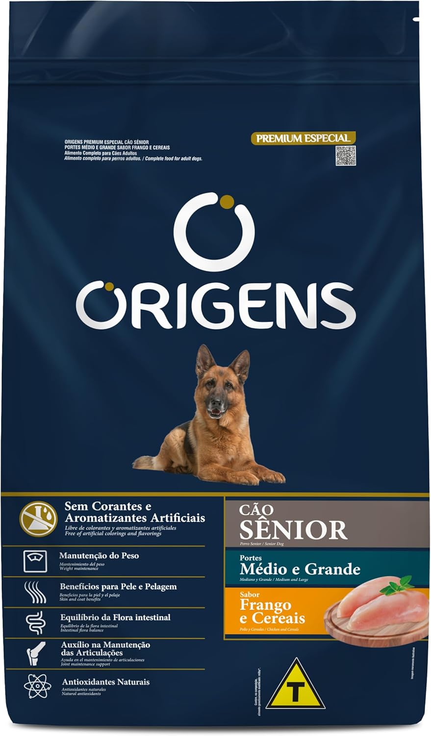 Ração Origens Premium Especial Cães Sênior Portes Médio e Grande Sabor Frango e Cereais 2
