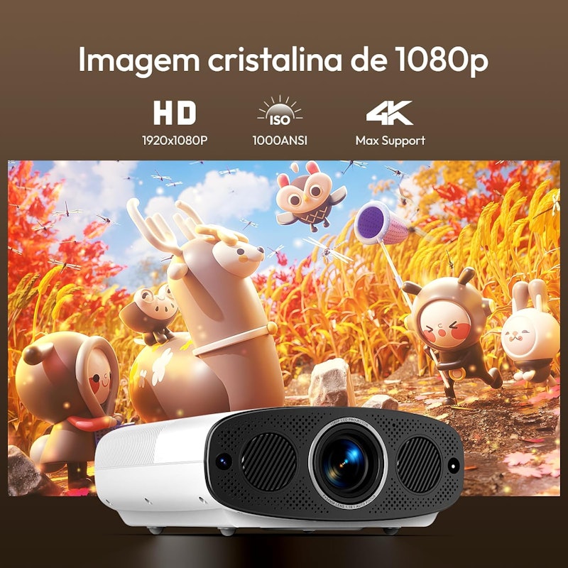 Projetor Full HD 1080p 4K 1000 ANSI Android Wi-Fi Foco Automático Vevshao 3
