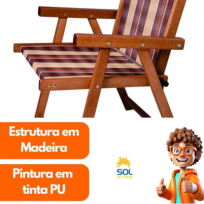 Cadeira de Madeira Dobrável para Jardim Varanda Piscina e Sacada 3