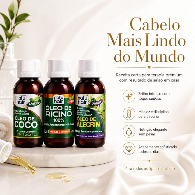 Kit Terapia Capilar Natuhair Óleo de Coco + Rícino + Alecrim 60 ml 3
