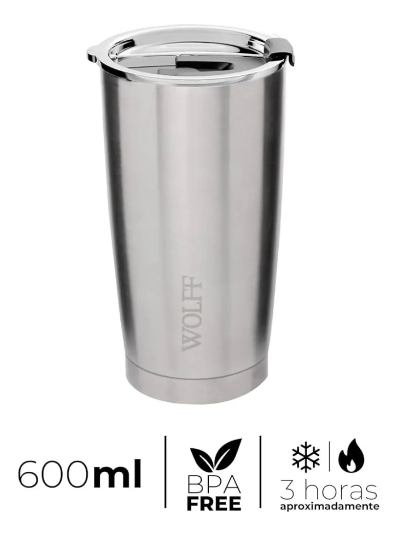 Copo Térmico de Aço Inox Parede Dupla com Tampa 2