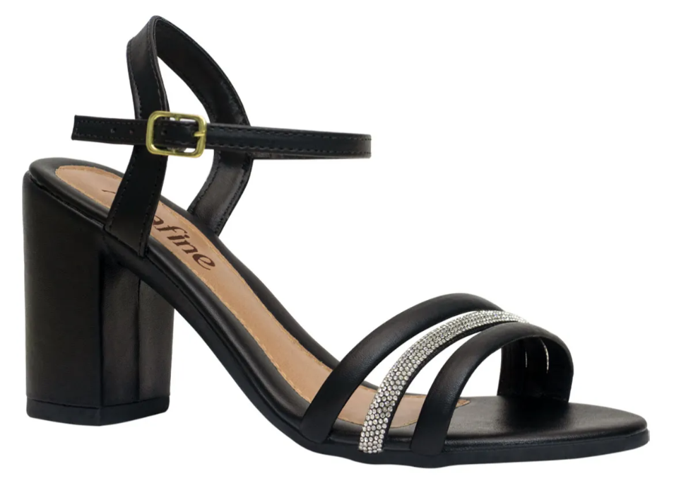 Sandália Feminina Salto Bloco Grosso Tiras Strass Moda Casual 1
