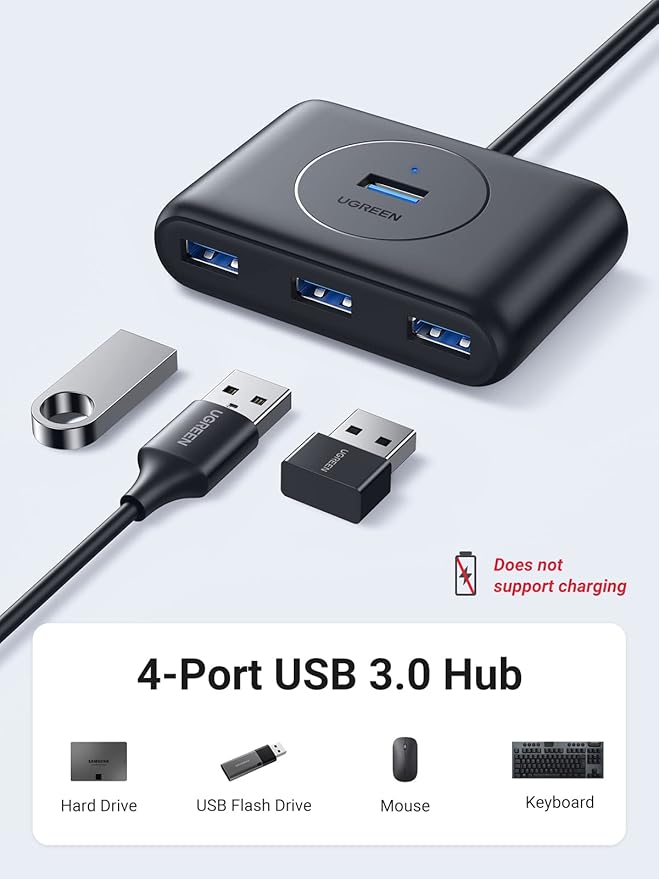 Hub Adaptador USB 3.0 Tipo-A Macho 4 em 1 Preto 3