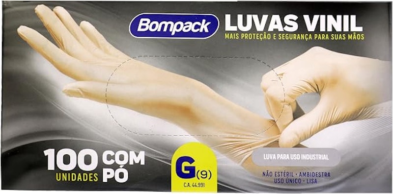 Luva Vinil Bompack com Pó G com 100 1