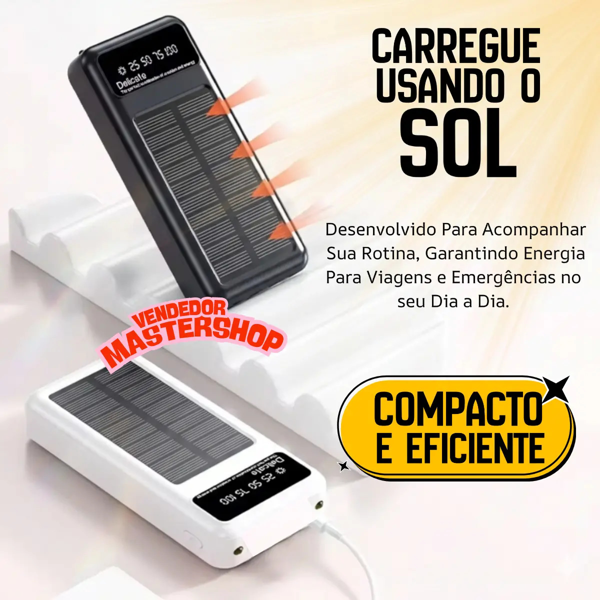 Carregador Portátil Power Bank Solar 20.000 mAh 2