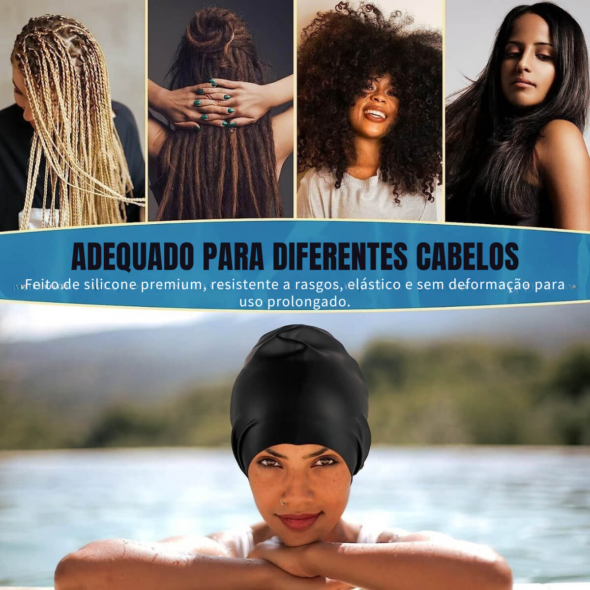 Touca Natação Grande Banho Cabelos Afro Volumosos 2