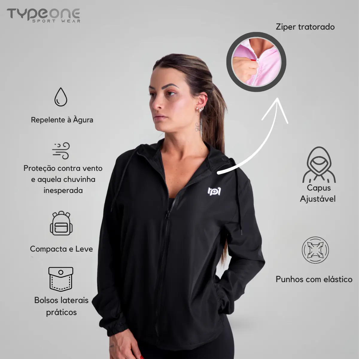 Jaqueta Corta-Vento Feminina Ultra Leve Fitness Casual com Capuz 3