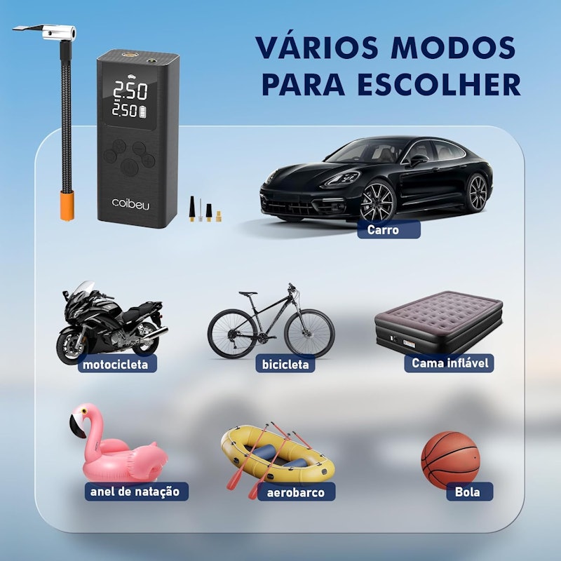 Compressor de Ar Portátil Calibrador de Pneus Coibeu 2