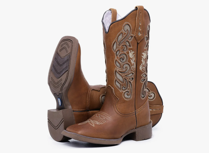 Bota Texana Country Cano Alto Couro Legítimo Premium Bico Quadrado Beauty 3