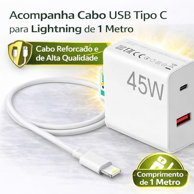 Kit Carregador Turbo 45 W com Cabo Lightning 3