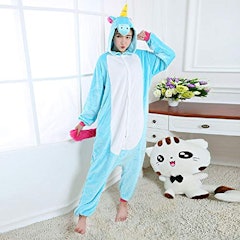 Pijama Kigurumi Unicórnio Azul Macacão com Capuz