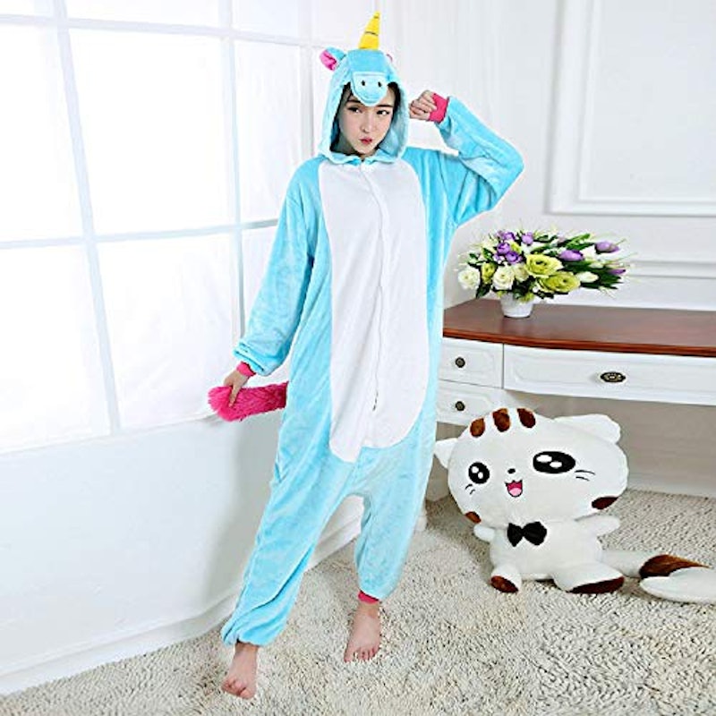 Pijama Kigurumi Unicórnio Azul Macacão com Capuz 1