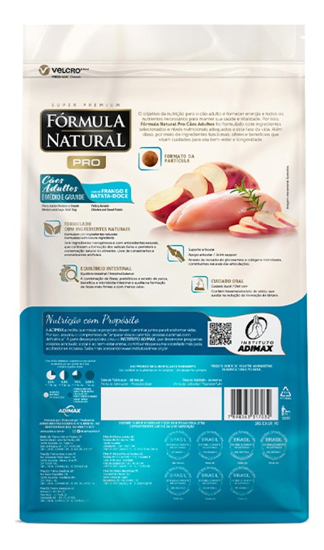 Fórmula Natural Super Premium Pro Cães Adultos Portes Médio e Grande Sabor Frango e Batata-Doce 2