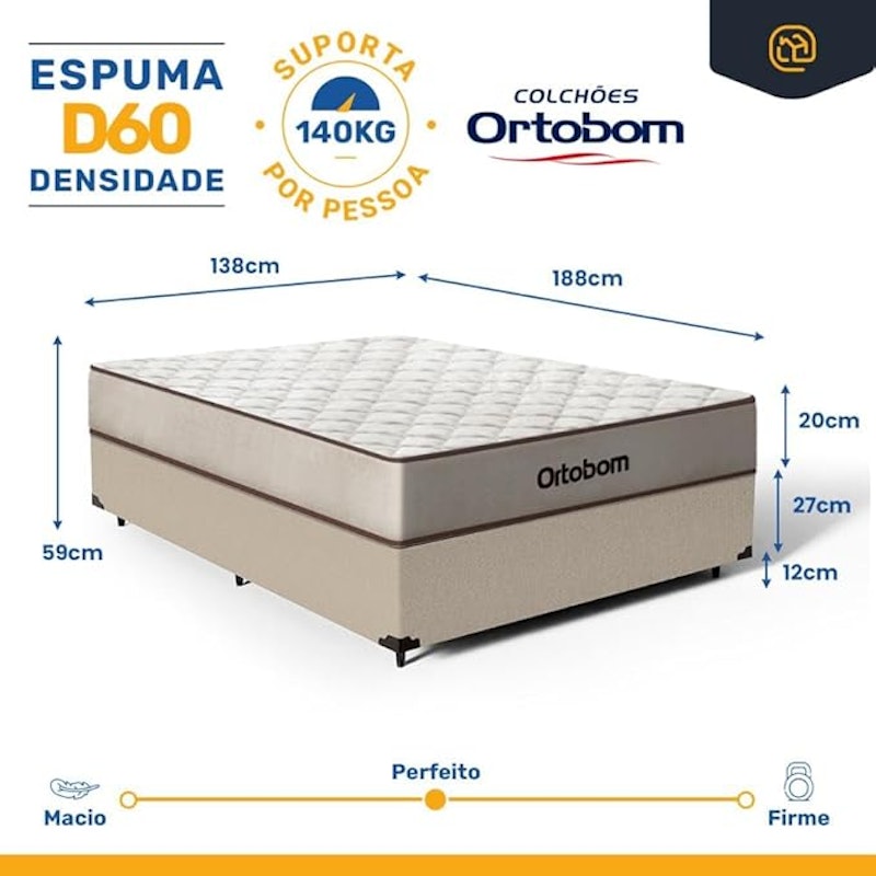Cama Box com Colchão de Espuma D60 Ortobom Double Face Force Dream 2