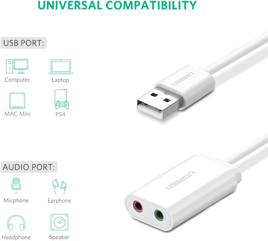 Adaptador de Áudio Externo Ugreen Interface USB 2.0 2