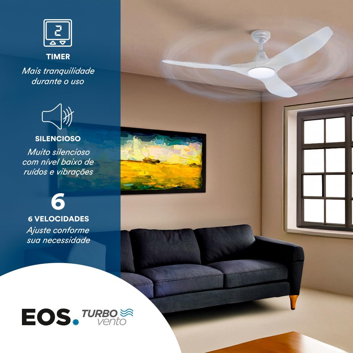 Ventilador de Teto EOS Turbo Vento 3 Pás com Controle Remoto Bivolt 5