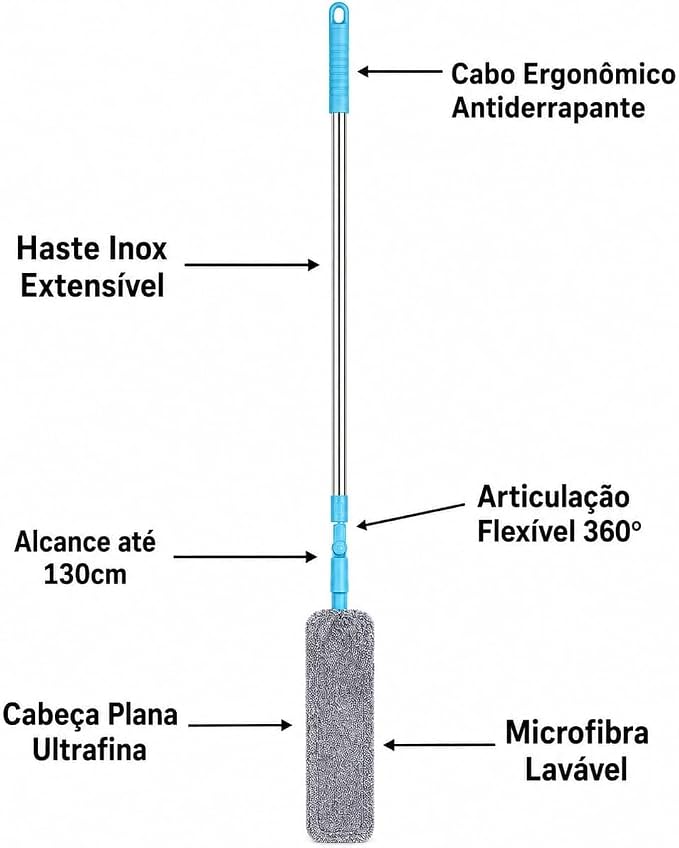 Espanador Mop Flat Microfibra Haste Longa 2