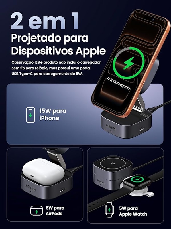 Carregador Magnético sem Fio 2 em 1 3