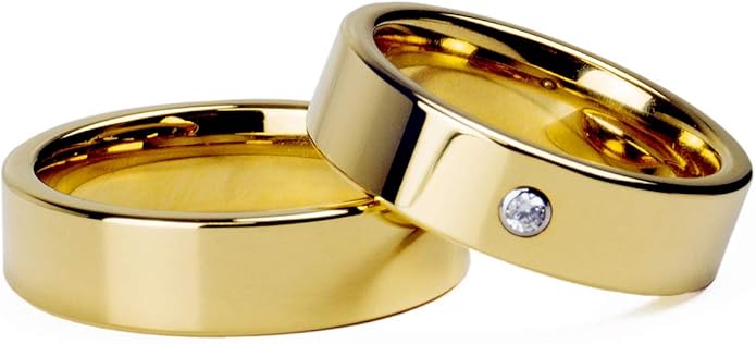 Par Alianças Banhada Ouro18 K Reta 6 mm com Zircônia 1