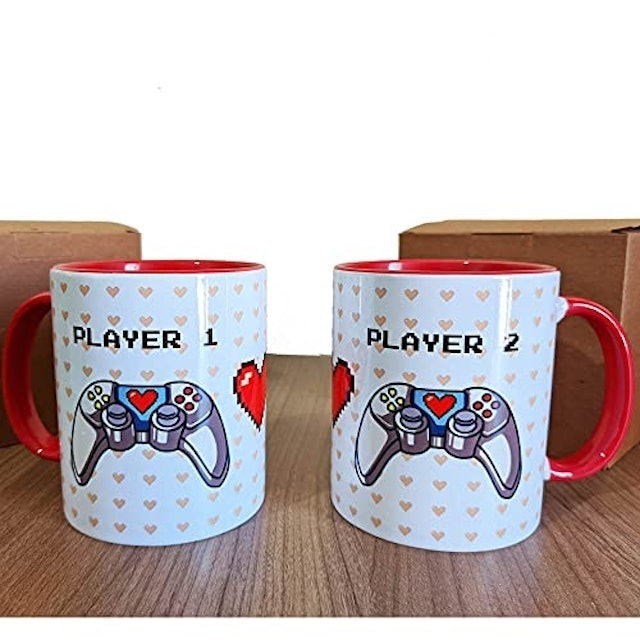 Caneca Casal Controle Player 1 e 2 Presente Namorados Geek 2