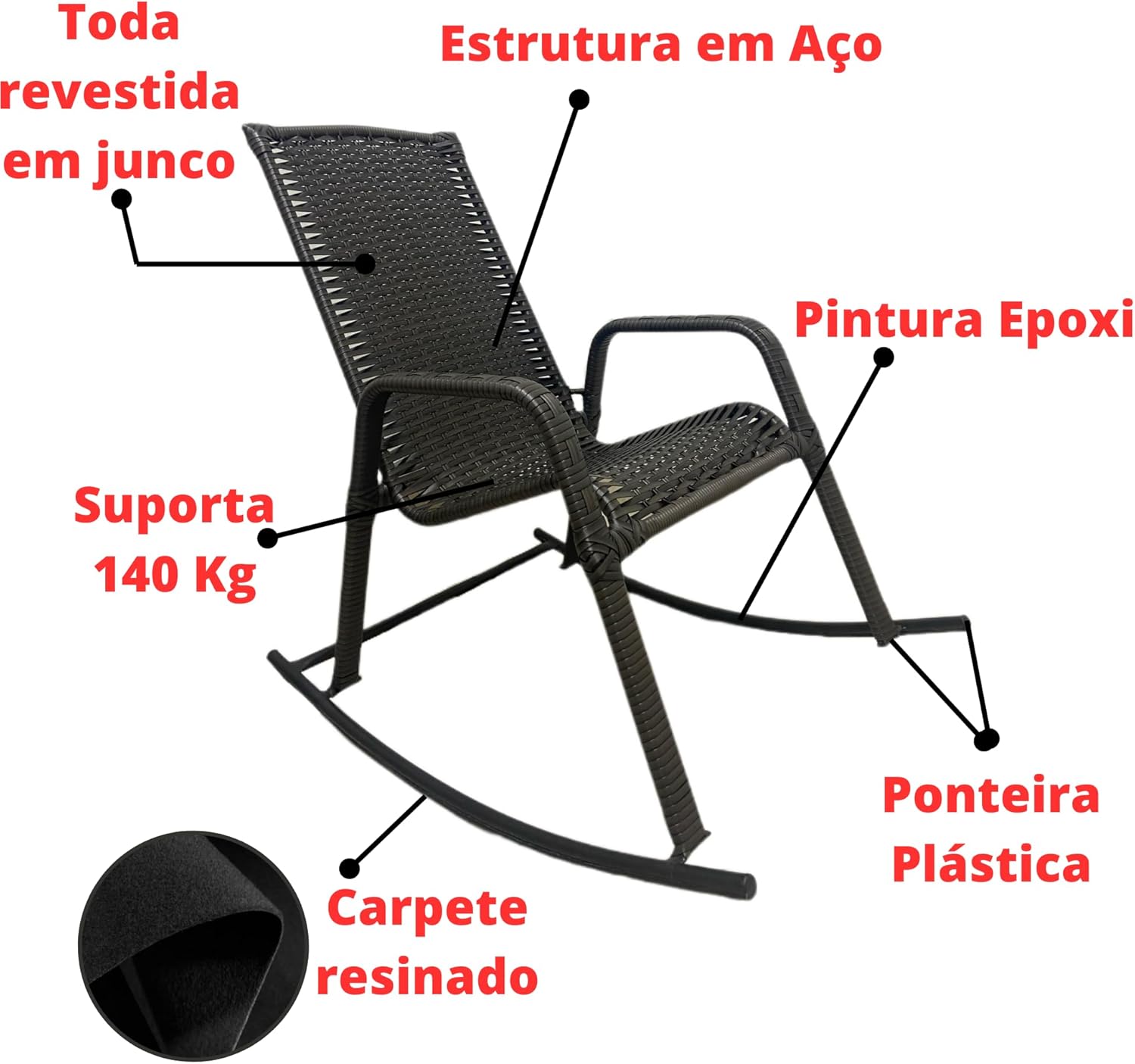 Cadeira Balanço para Varanda e Jardim WJ Móveis de Aço 4
