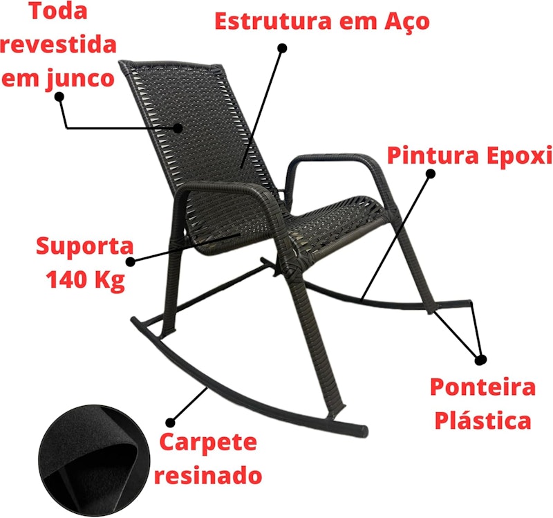 Cadeira Balanço para Varanda e Jardim WJ Móveis de Aço 4