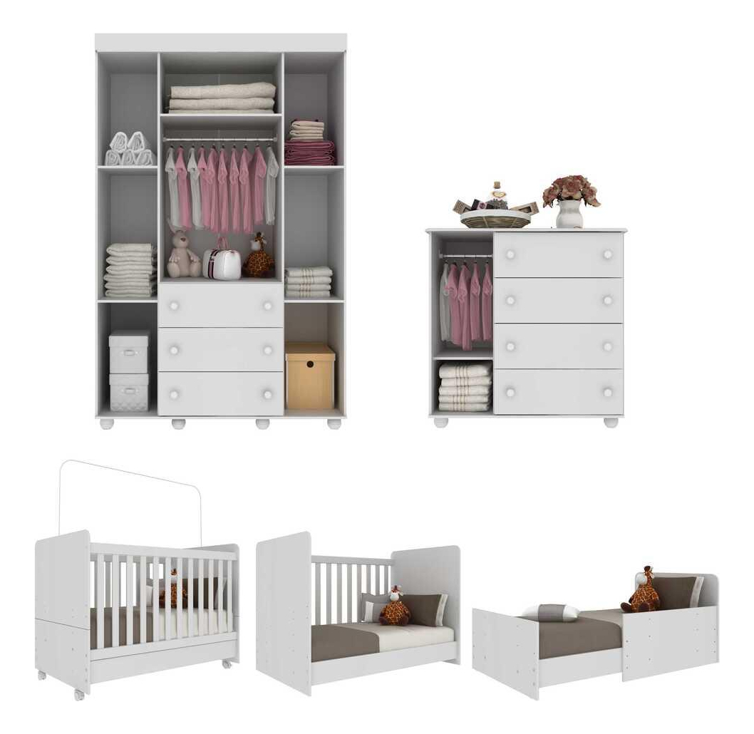 Quarto Completo Infantil com Colchão Incluso Pimpolho Multimóveis Branco 2