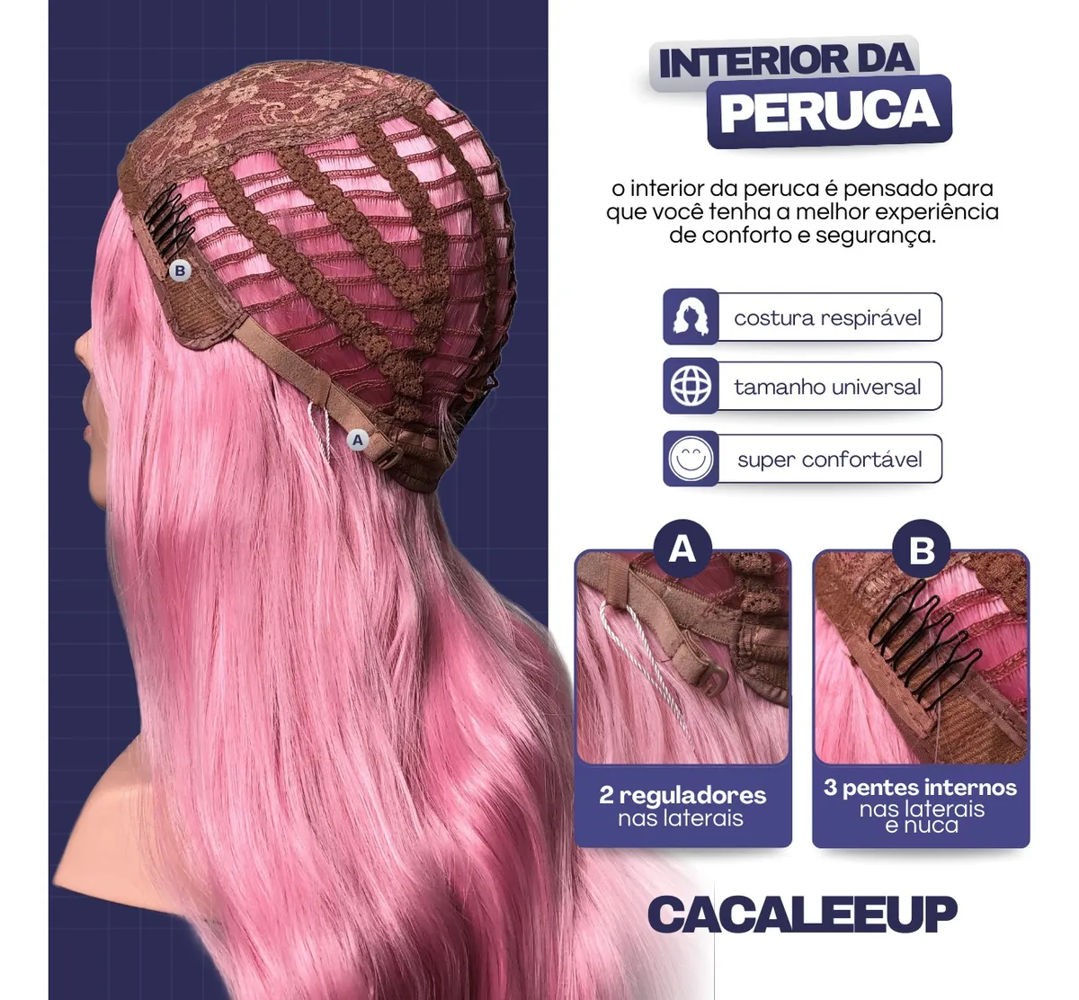 Peruca Rosa Longa Ondulada Cacalee 3
