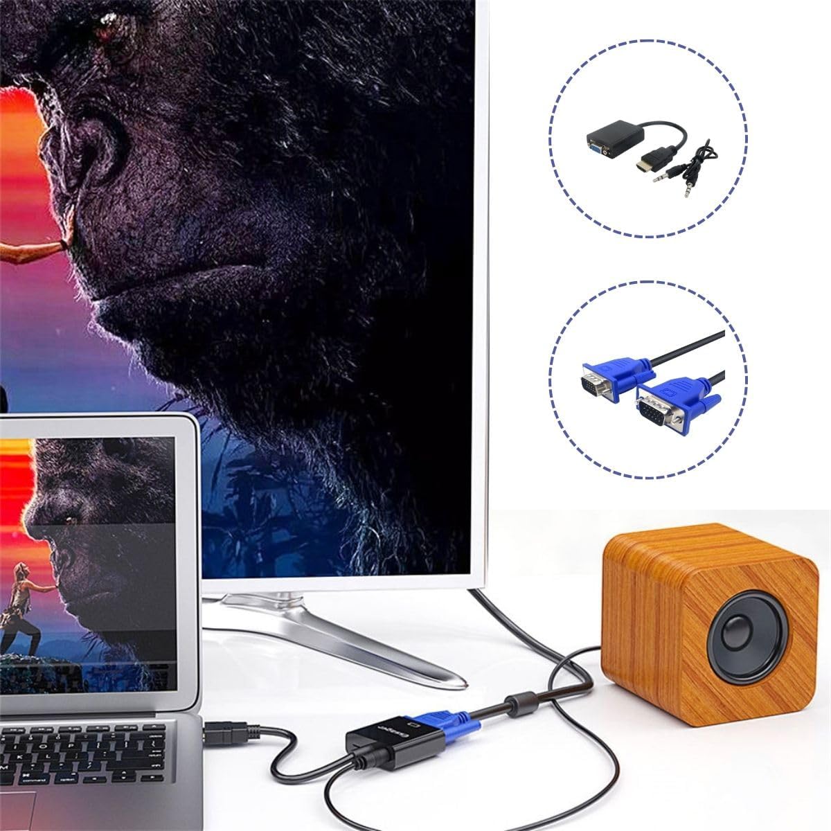 Kit Cabo Adaptador Conversor HDMI Para VGA Com Saída P2 de Áudio + Cabo VGA 1,5m 3