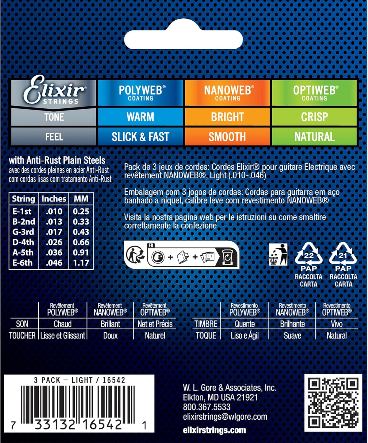 Cordas Elixir para Guitarra Elétrica de Aço com Revestimento de Níquel e NANOWEB 2