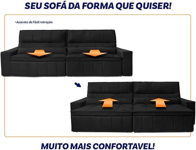 Sofá Retrátil Reclinável Supremo Suede Velut Molas no Assento 3