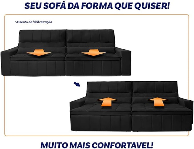Sofá Retrátil Reclinável Supremo Suede Velut Molas no Assento 3