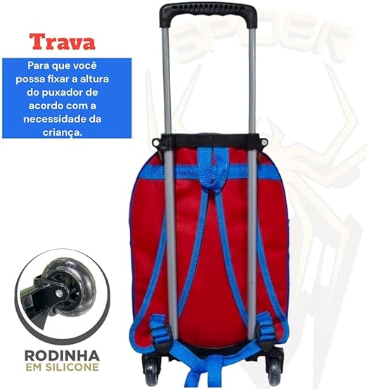 Mochila Escolar Infantil com Rodinhas Masculina Aranha Vermelho 4