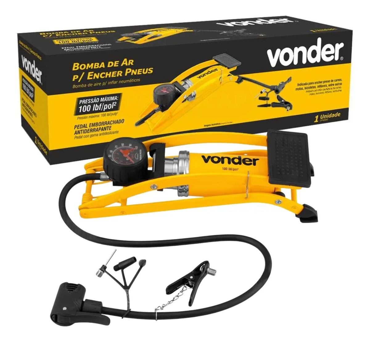 Bomba de Ar para Encher Pneus com Pedal Vonder 1