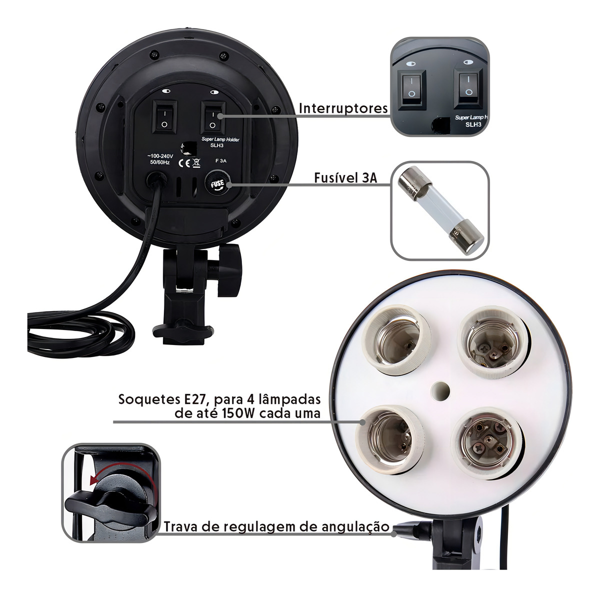 Kit Duplo Softbox Quadruplo Tripés 2M c/ Lâmpada LED Bivolt T-Photo 2