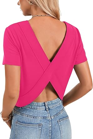 Camiseta Feminina Casual de Treino com Costas Abertas 1