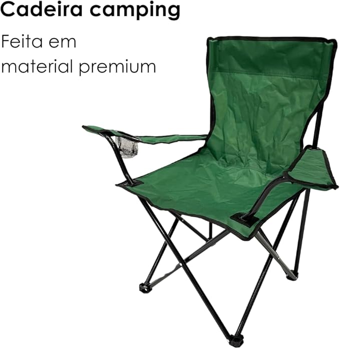 Cadeira Camping Pesca Dobravel Verde Porta Copo Ate 150kg 2